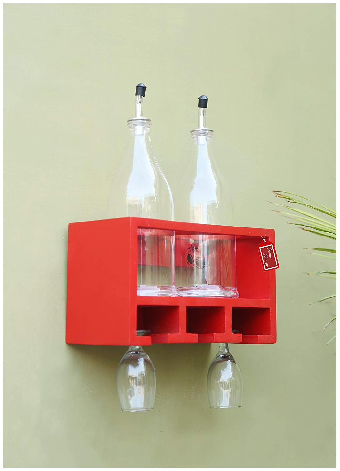 

Onlineshoppee Unique Wooden Bottle Rack (Red 2 Bottles Holder)
