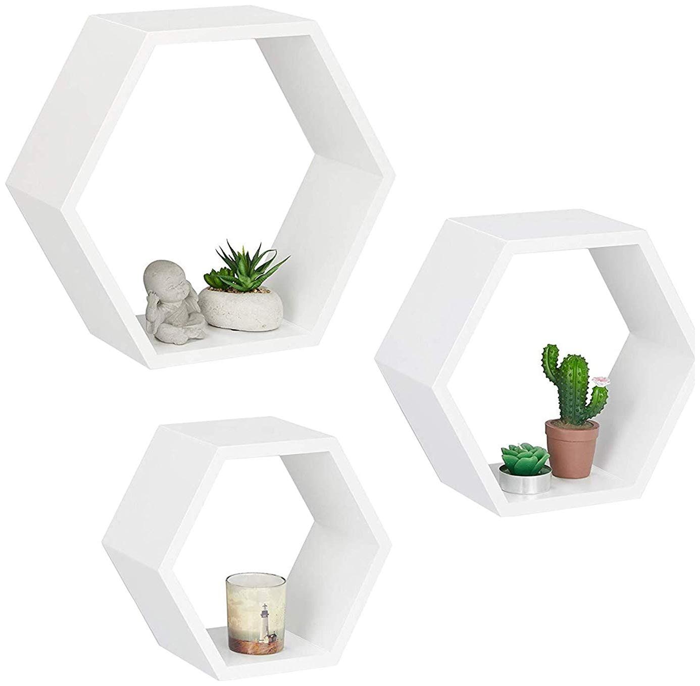 

Onlineshoppee Set Of 3 Hexagon shape Designer Storage Shelves