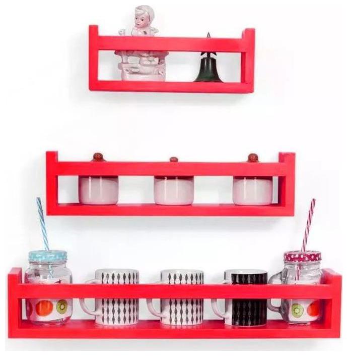 

Onlineshoppee MDF Wall Decor Multipurpose Wall Shelf with 3 Shelves Colour - Red)