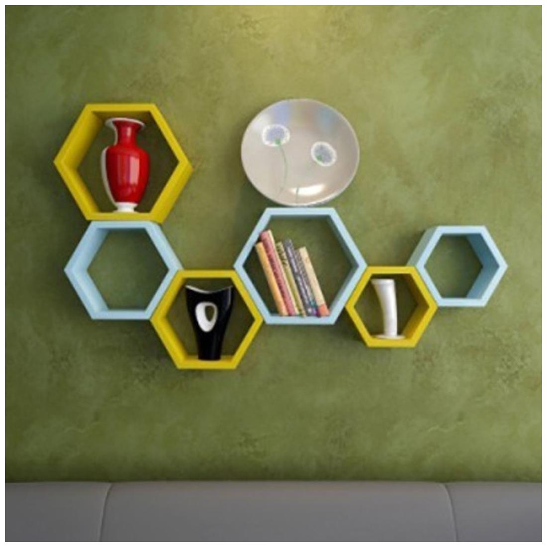 

Onlineshoppee Set Of 6 Hexagon shape Designer Storage Shelves