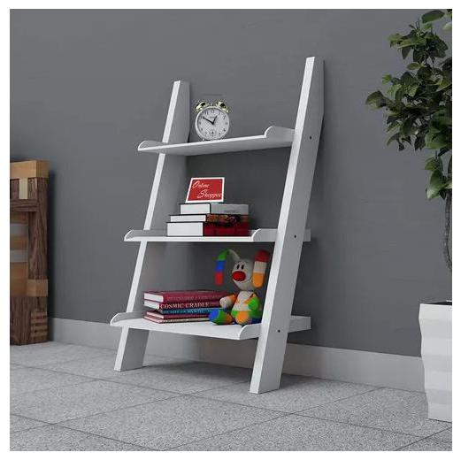 

Onlineshoppee Escalera Leaning Bookcase Ladder and Room Organizer Engineered Wood Wall Shelf - White