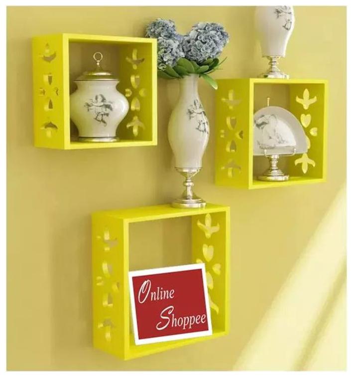 

Onlineshoppee Square Nesting MDF Wall Shelf Size(LxBxH-10x4x10) Inch - Yellow