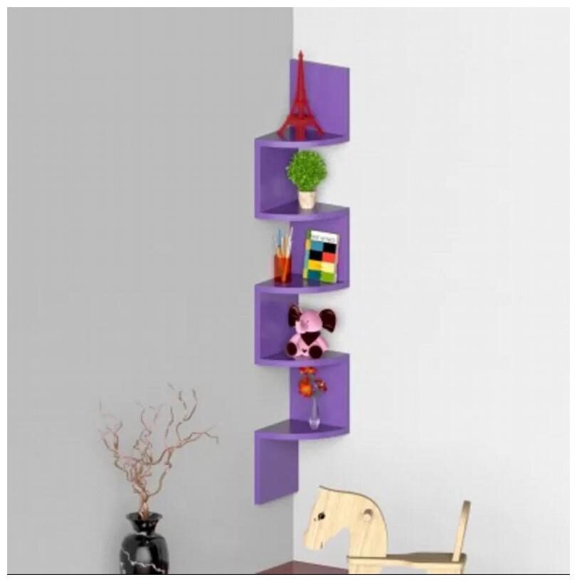 

Onlineshoppee Wooden Fancy Zigzag Wall Mount Floating Corner Wall Shelf - Purple