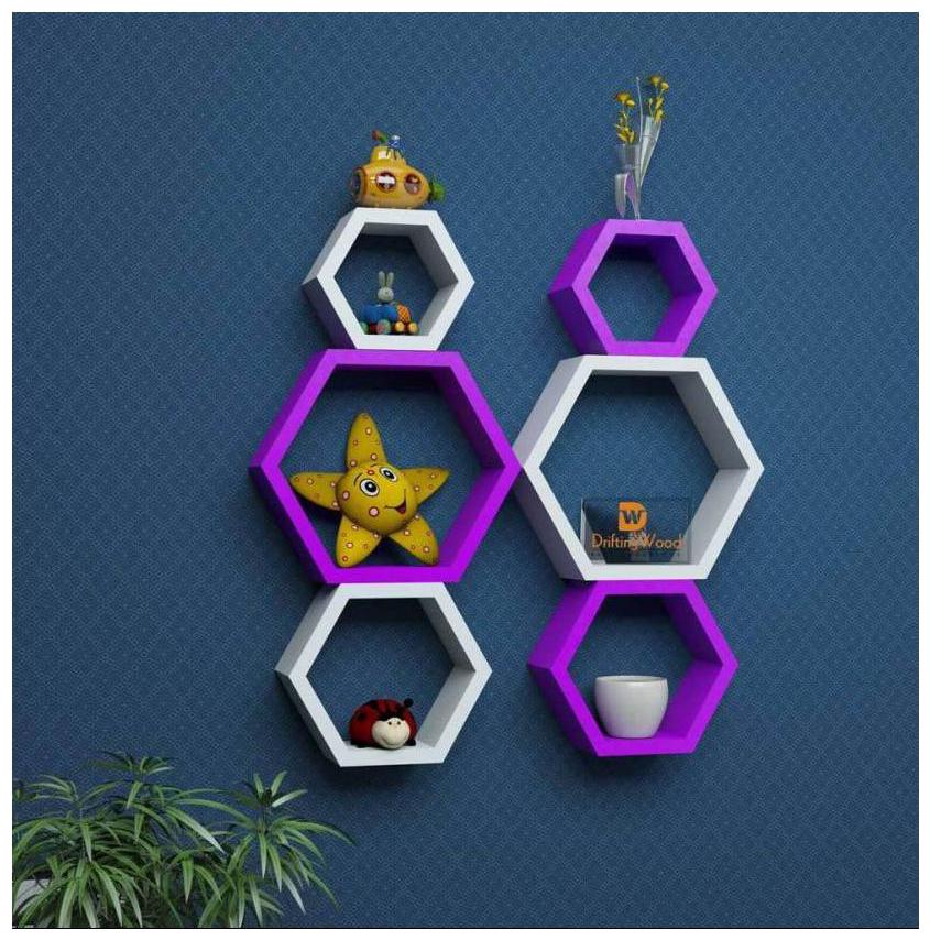 

Onlineshoppee Set Of 6 Hexagon shape Designer Storage Shelves