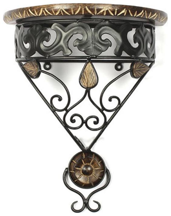 

Onlineshoppee Wooden And Wrought Iron Wall Bracket D-Shape