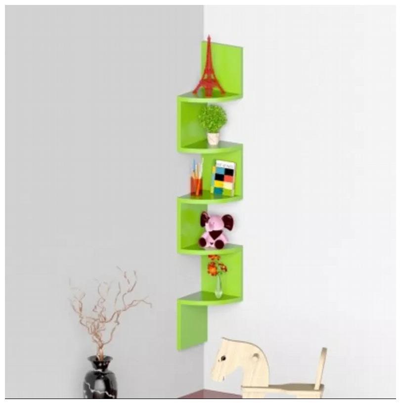 

Onlineshoppee Wooden Fancy Zigzag Wall Mount Floating Corner Wall Shelf - Blue