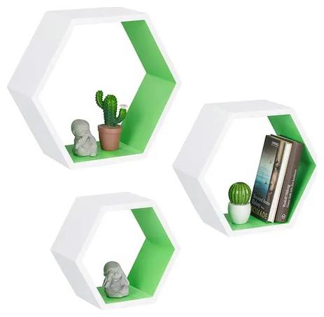 

Onlineshoppee Hexagon Floating Wall Shelf Set of 3 ( Green-White )