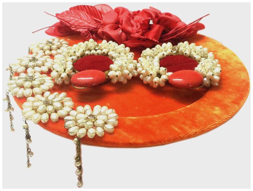 

Orange Velvet Wedding Engagement Ring Platter TrayWith 2 Rings Holders