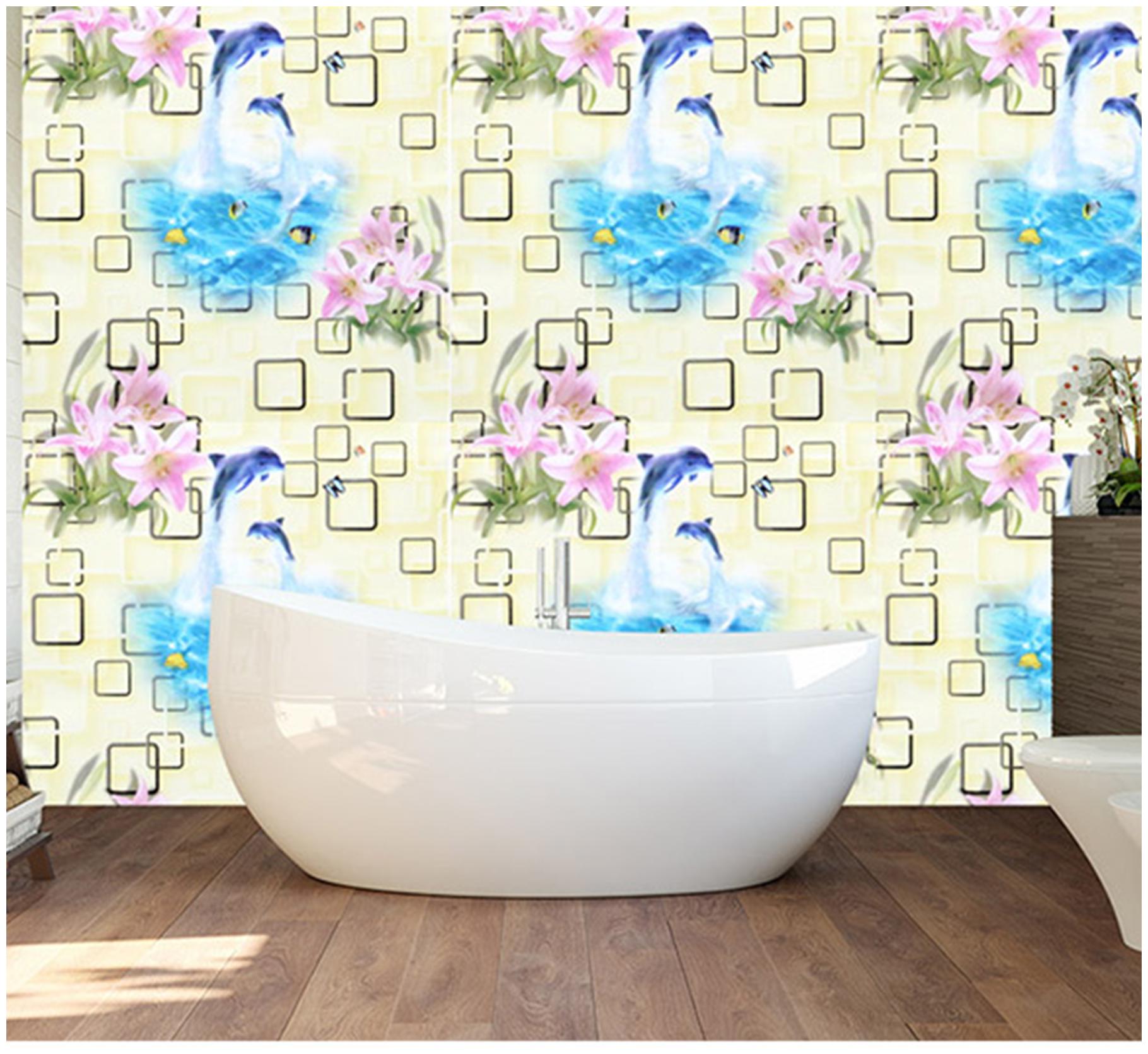 

Oren Empower HY9435 3D Effect With Shades Of Blue and Pink On Beige Background PVC Vinyl Waterproof Wallpaper