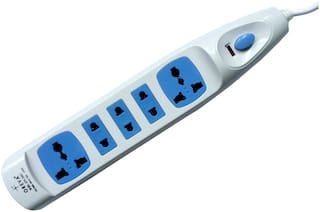 Oreva 3407 Multi Pin Blue & White Extension Board ( 1.5 m , 5 Socket , 1 Switches)