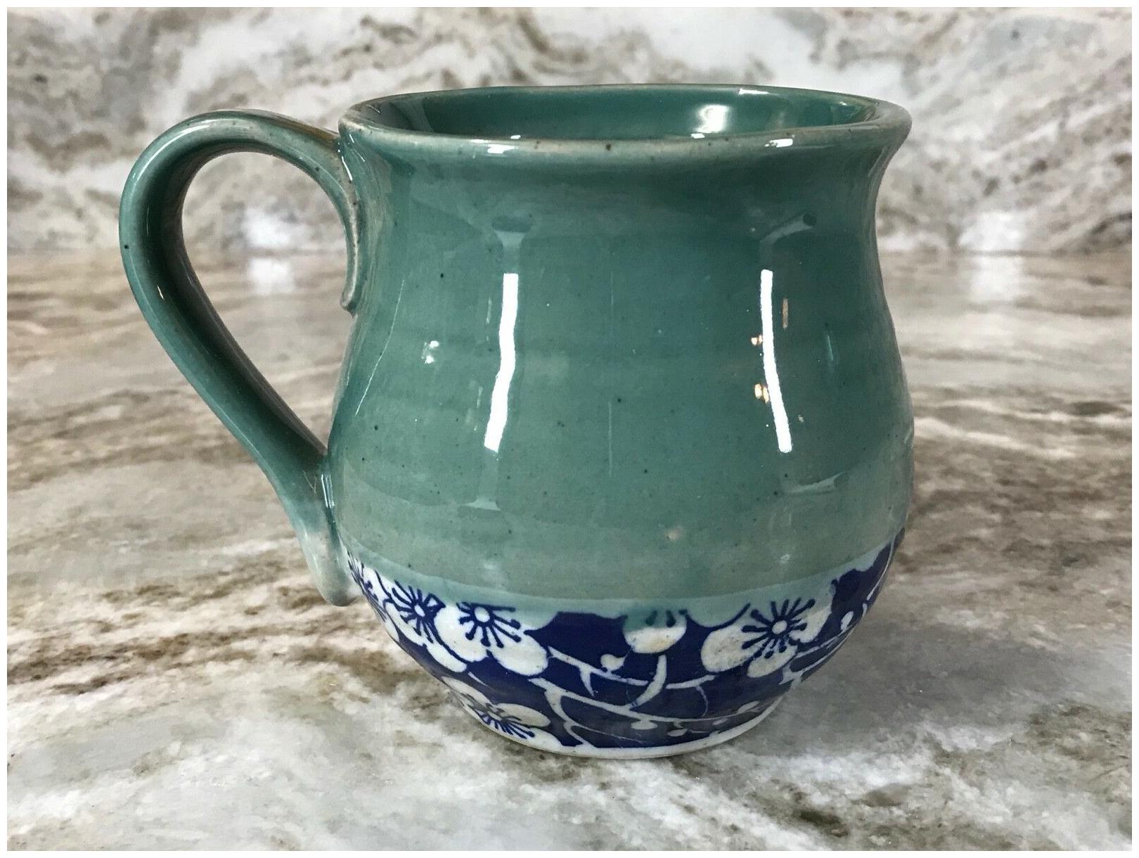 

Organic Patterned Belly Mug For Coffee Tan Light Or Dark Green Stoneware New