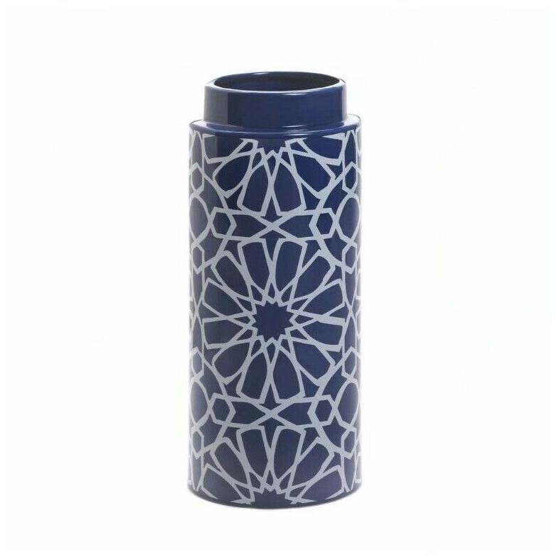 

Orion Blue White Vase w Geometric Pattern 11 5 High