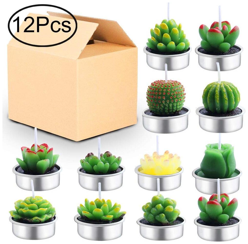 

Outee Cactus Tealight Candles 12 Pack Handmade Delicate Succulent Cactus Candles