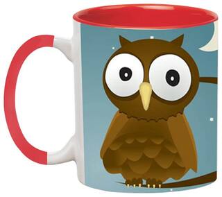 Owl on Branch Ceramic Coffee Black Mug by Ashvah-Mug-1796-Red