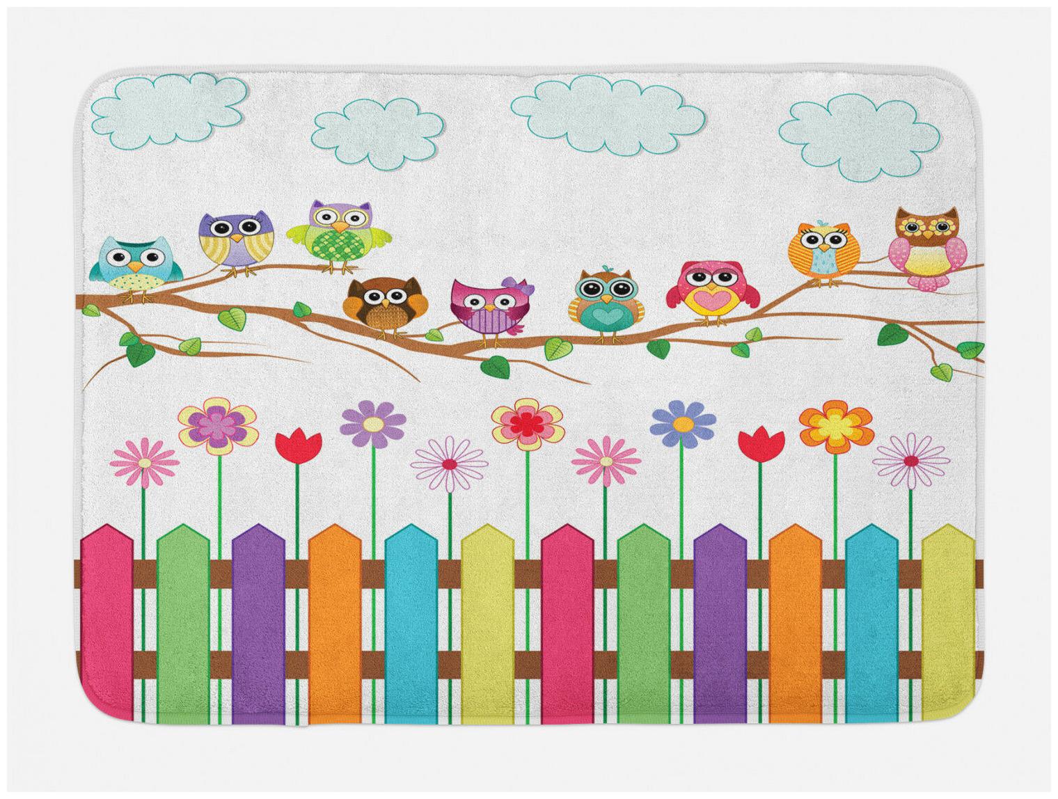 

Owls Bath Mat Bird on Branch Sunny Day Non-Slip Plush Mat 29 5 X 17 5 Inches