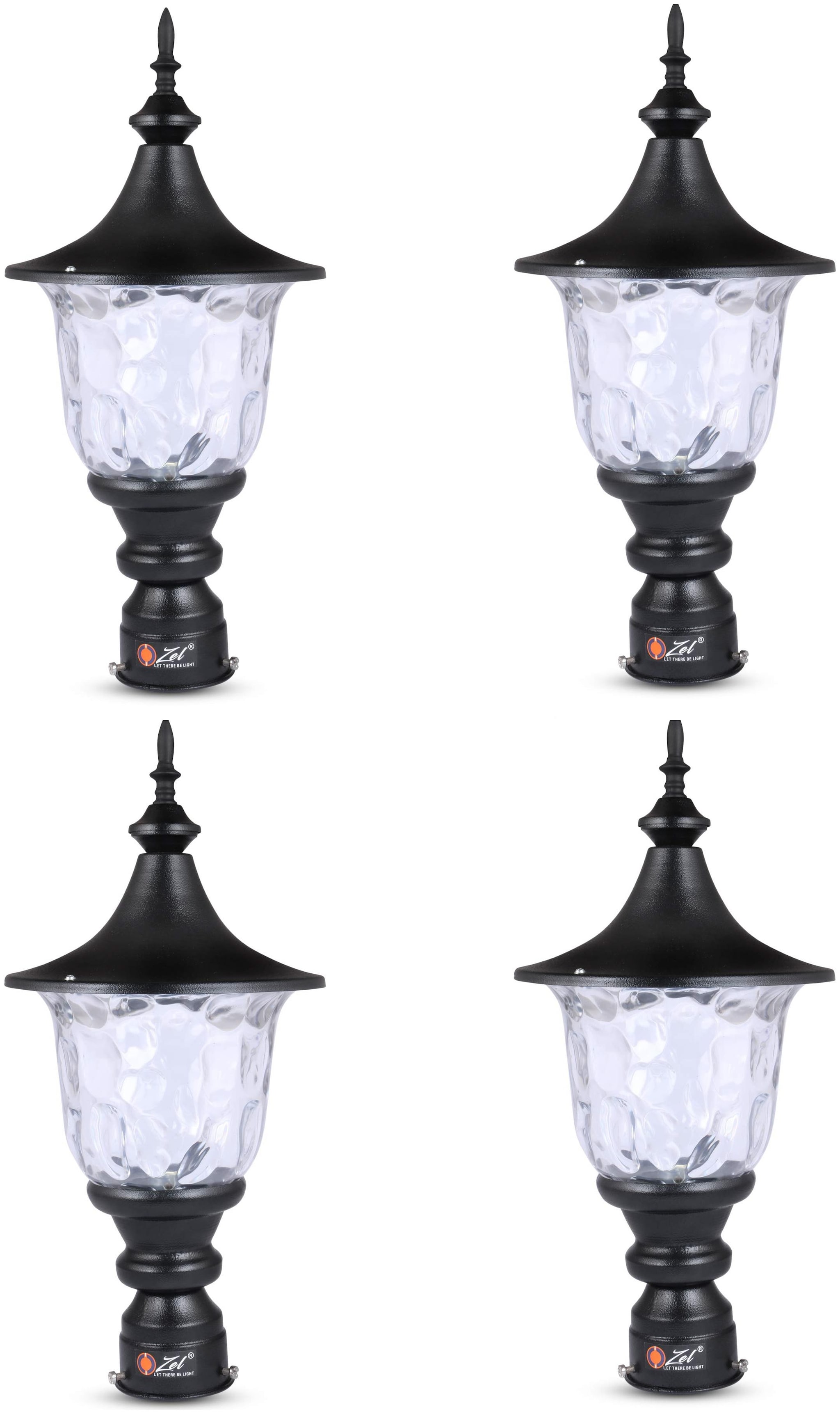 

Ozel Unbreakable Glass Rust-Resistant Waterproof Garden Home Pillar Gate Light Lamp (Black Zevro Large) (Pack of 4 4 Gate Lamp)