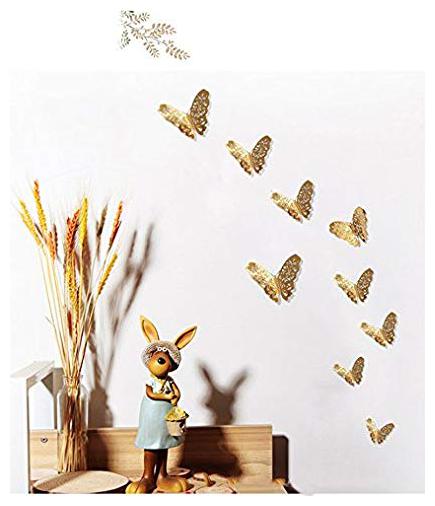 

P S Retail 12pcs 3D Pvc Wall Stickers Butterflies Metallic Golden B