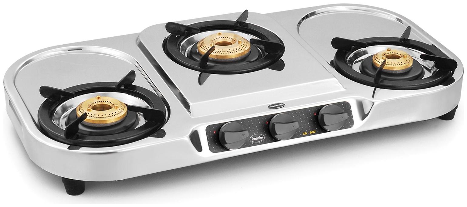 

Padmini CS 307 3 Burner Regular Silver Gas Stove ISI Certified