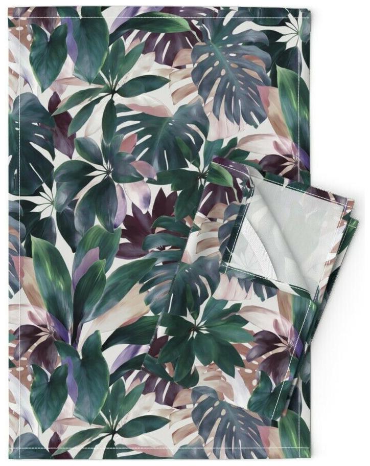 

Painted Tropical Paradise Jungle Linen Cotton Tea Towels by Roostery Set of 2