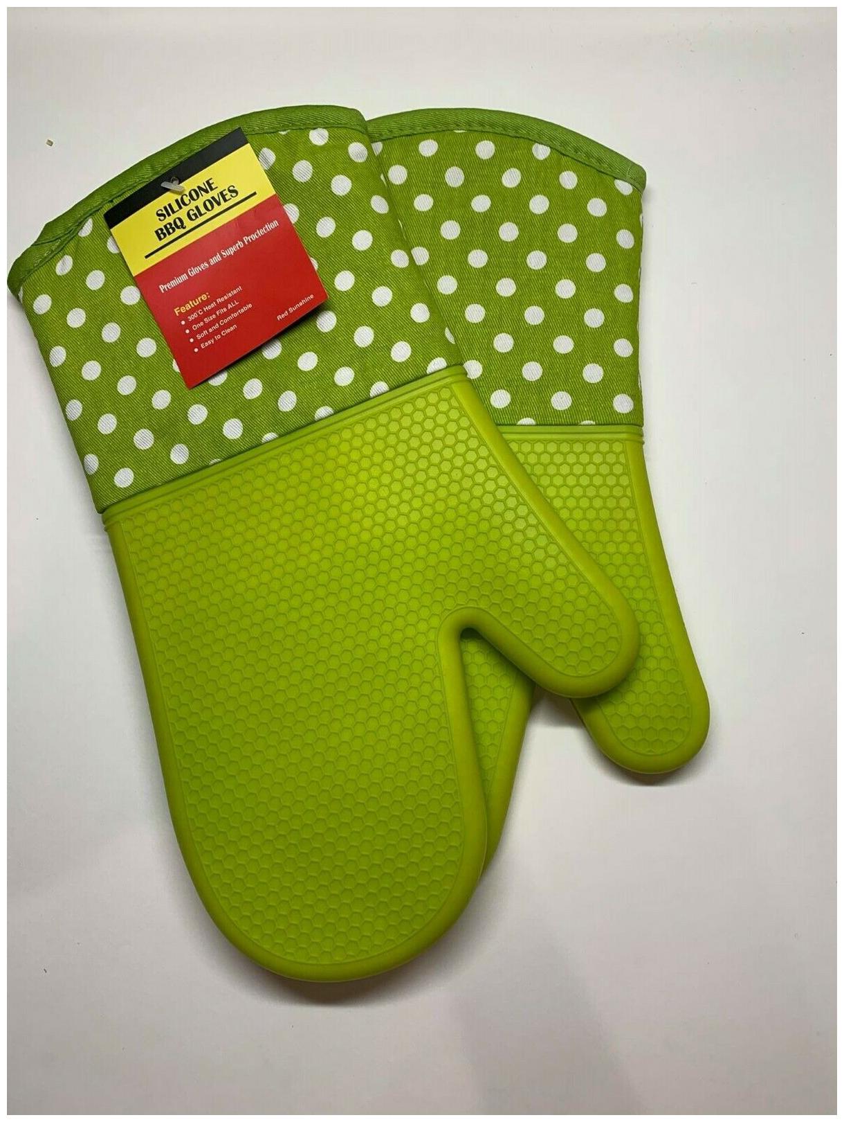 

Pair Silicone Extreme Heat Resistant Cooking Oven Mitt BBQ Hot Grilling Gloves