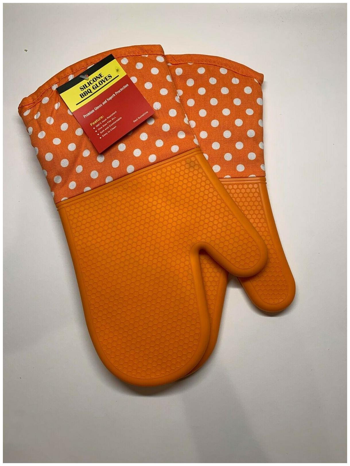 

Pair Silicone Extreme Heat Resistant Cooking Oven Mitt BBQ Hot Grilling Gloves
