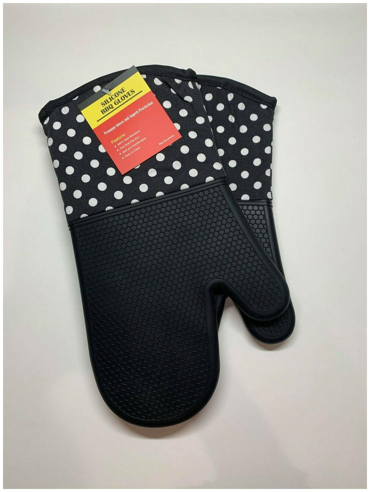 

Pair Silicone Extreme Heat Resistant Cooking Oven Mitt BBQ Hot Grilling Gloves