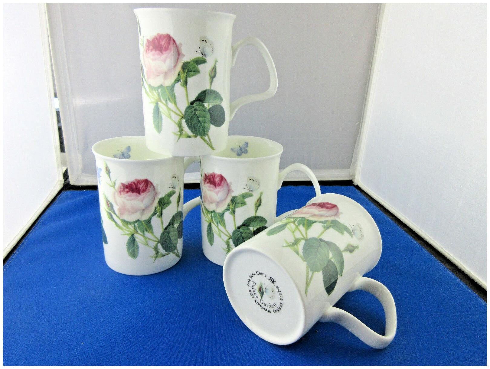 

PALACE GARDEN FOUR FINE BONE CHINA mugs NEW DESIGN Made England RoyKirkham 10oz