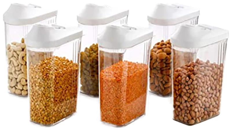 

Palaki Online Services Cereal Dispenser Easy Flow Storage Jar 3 Pieces of 750 ml and 3 Pieces of 1100 ml Set Lid Storage Airtight Containers for Kitchen