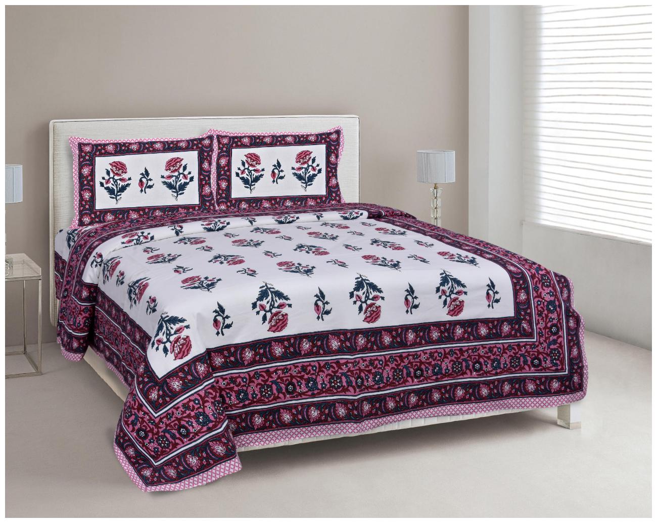 

Palars London Cotton Floral Double Size Bedsheet 180 TC ( 1 Bedsheet With 2 Pillow Covers Purple )