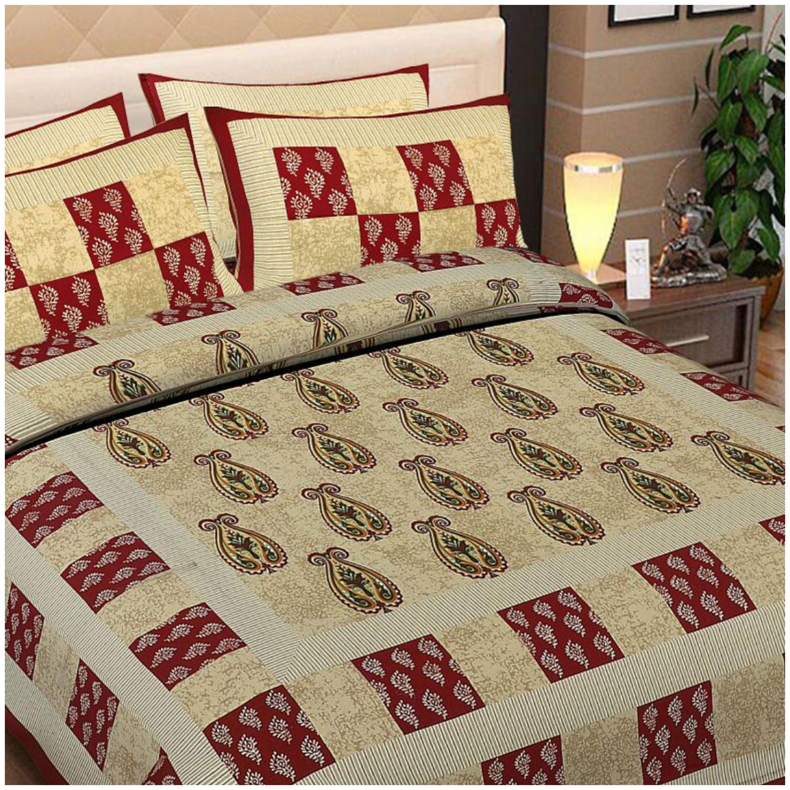 

Palars London Cotton Floral Double Size Bedsheet 180 TC ( 1 Bedsheet With 2 Pillow Covers Red )