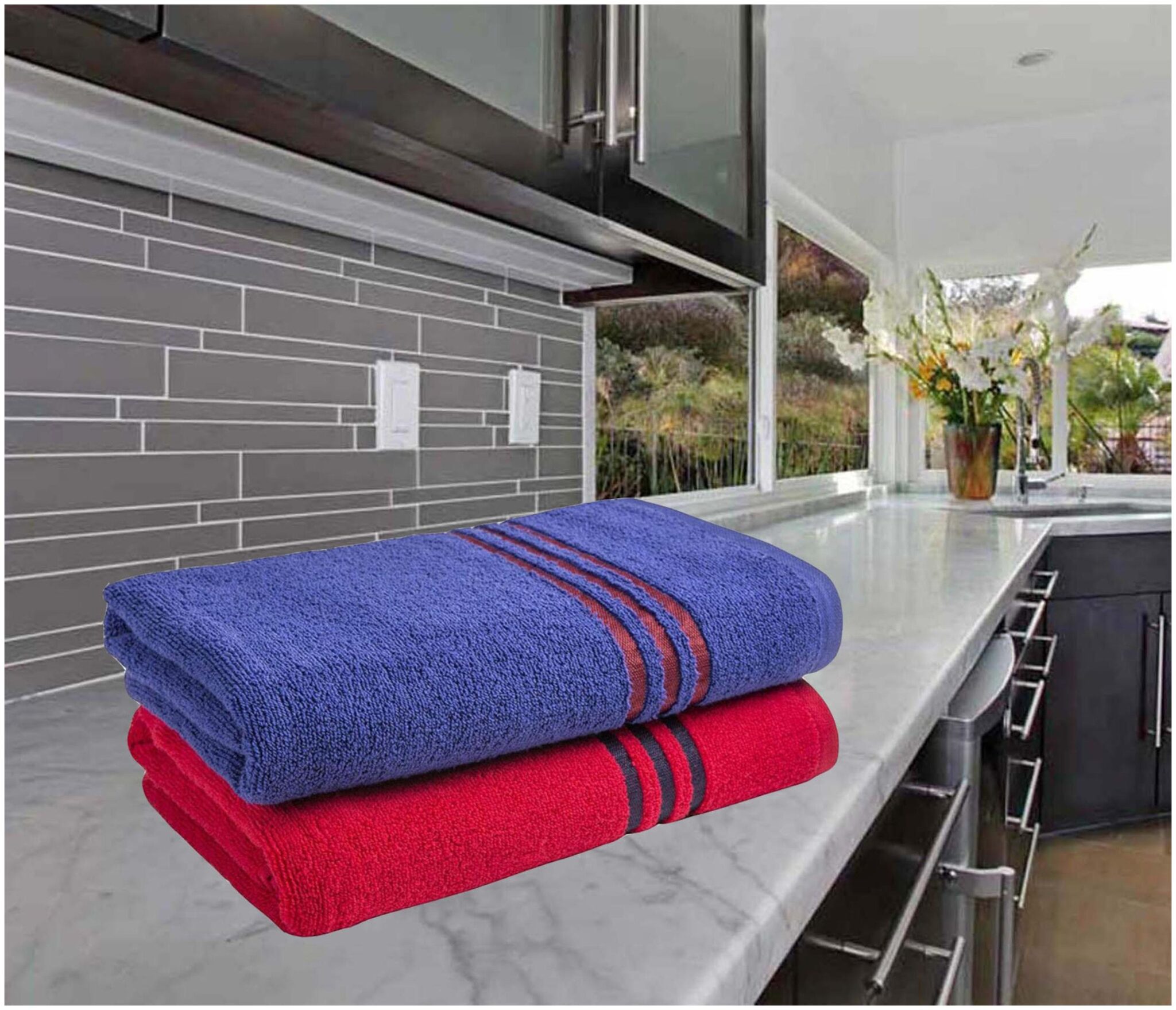 

Palars London 400 GSM Cotton Bath towel ( 2 pieces Red Blue )