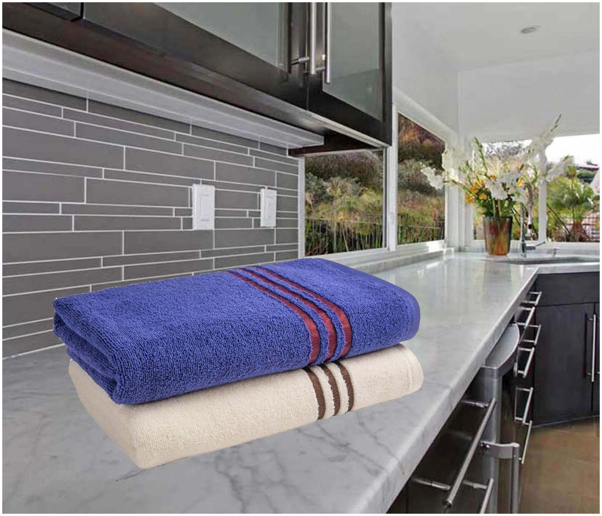 

Palars London 400 GSM Cotton Bath towel ( 2 pieces White Blue )