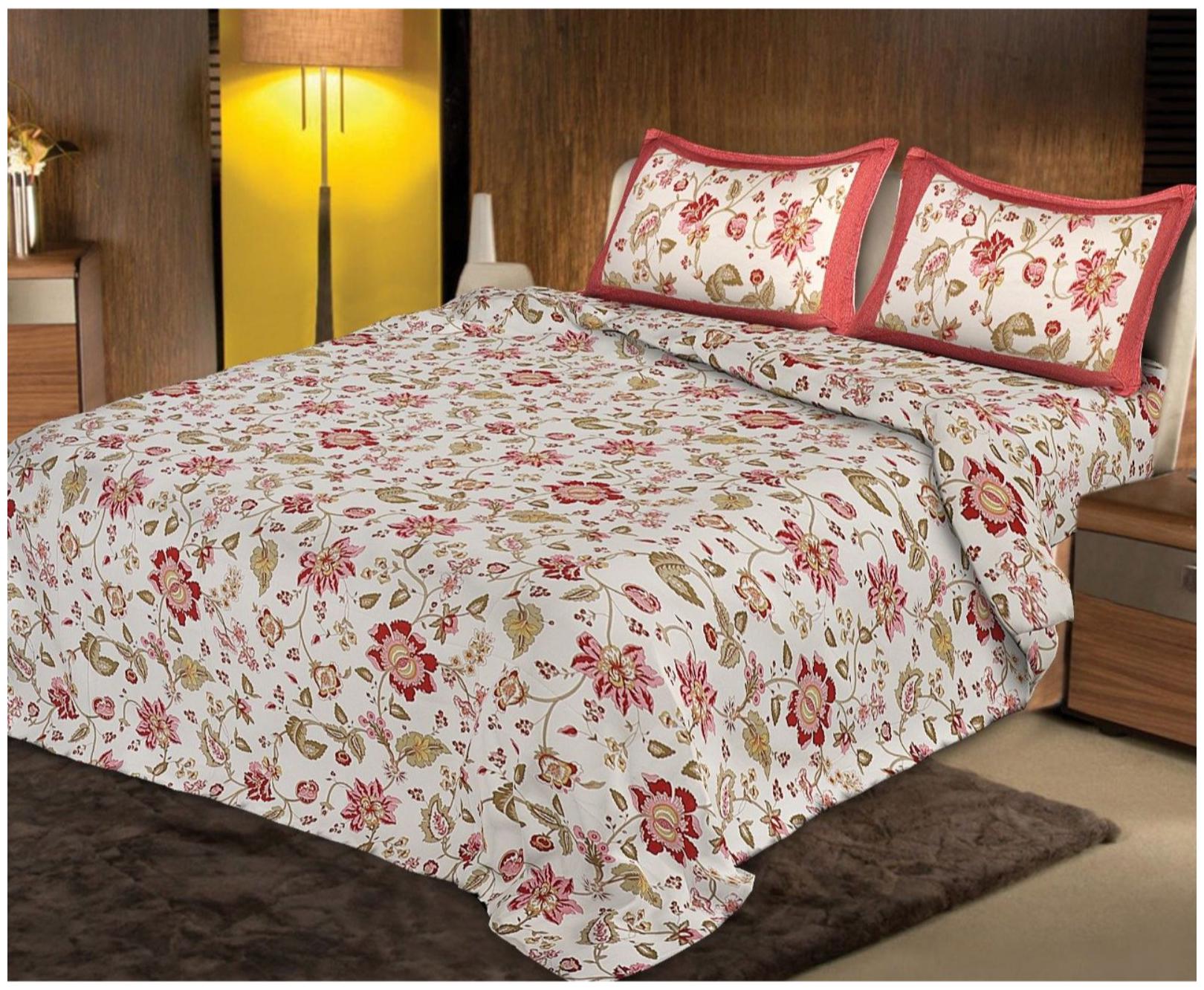 

Palars London Cotton Floral King Size Bedsheet 300 TC ( 1 Bedsheet With 2 Pillow Covers Red )
