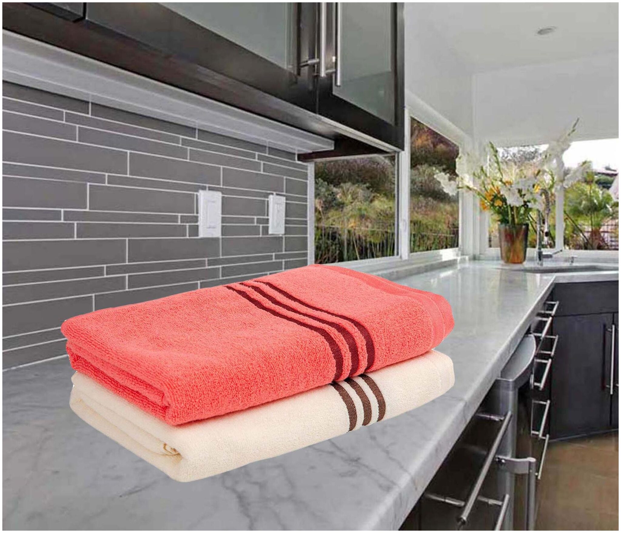 

Palars London 400 GSM Cotton Bath towel ( 2 pieces White Pink )