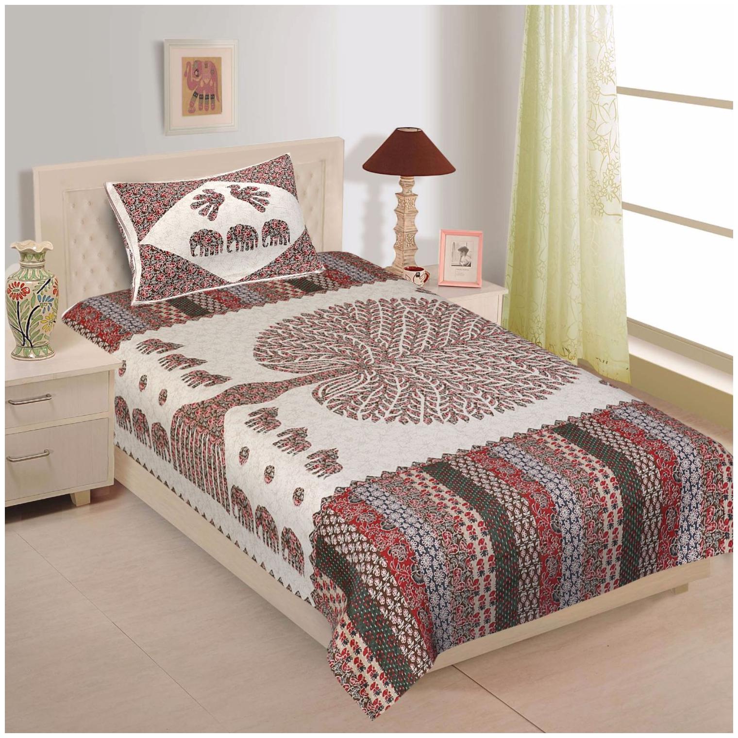 

Palars London Cotton Striped Single Size Bedsheet 200 TC ( 1 Bedsheet With 1 Pillow Covers Assorted )