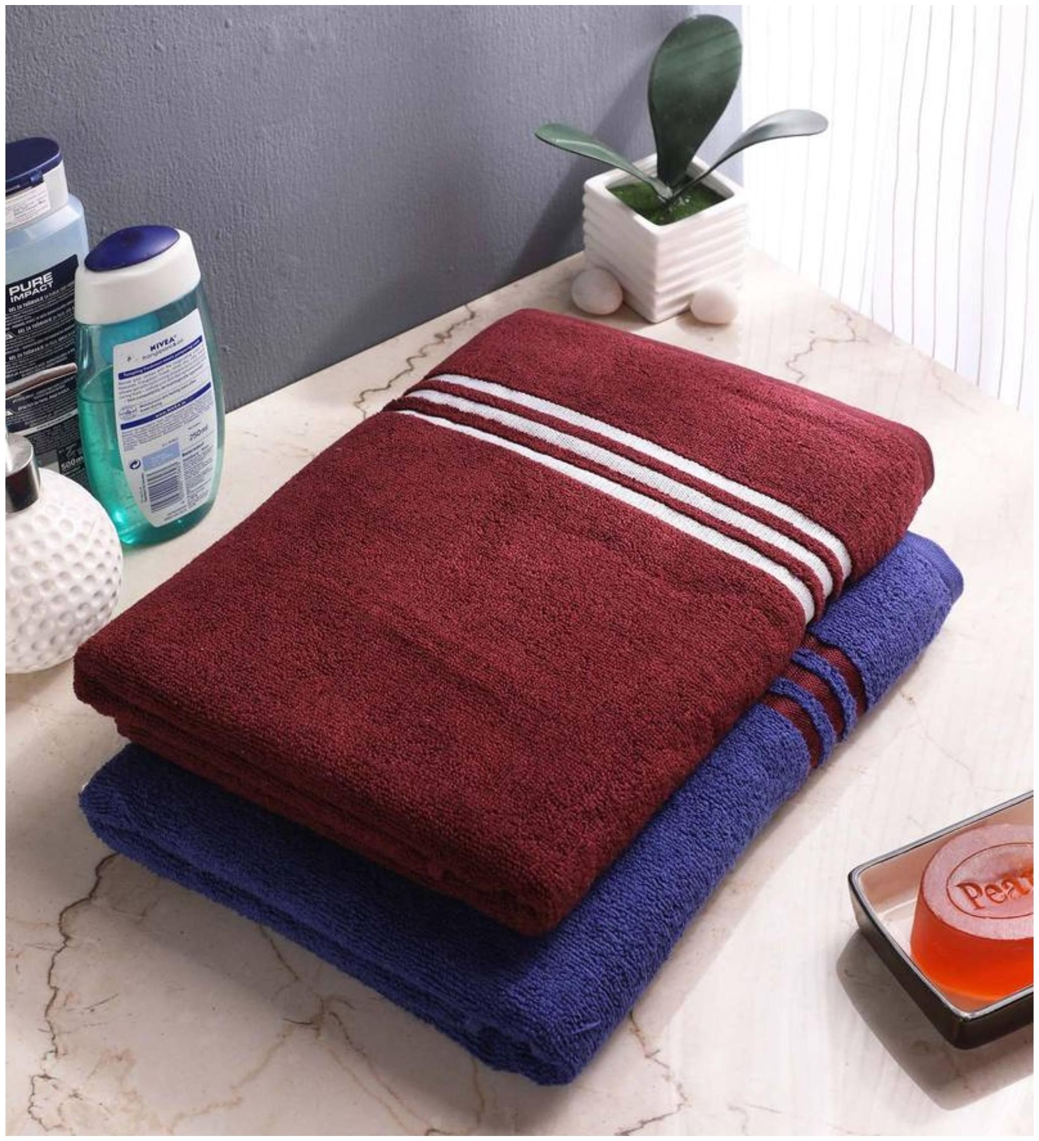 

Palars London 400 GSM Cotton Bath towel ( 2 pieces Blue Brown )