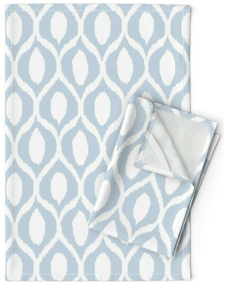

Pale Blue Ikat White Ogee Trellis Linen Cotton Tea Towels by Roostery Set of 2
