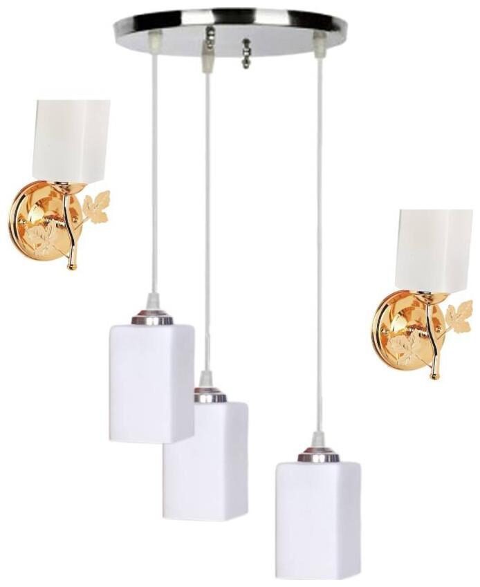 

Pandent Three Hanging Ceiling Lamp Como With Two Matching Wall Lamp Of Colorful Decorative Glass Shade-Do52