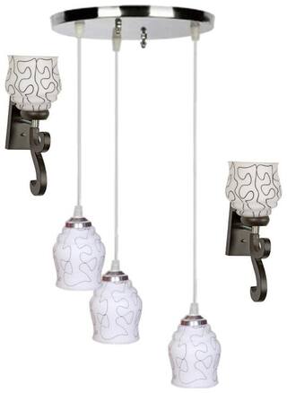 Pandent Three Hanging Ceiling Lamp Como With Two Matching Wall Lamp Of Colorful & Decorative Glass Shade-Do42
