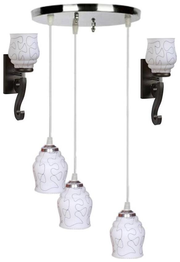 

Somil Pendant Three Hanging Ceiling Lamp Combo With Two Matching Wall Lamp Of Colorful Decorative Glass Shades (Set Of 3)