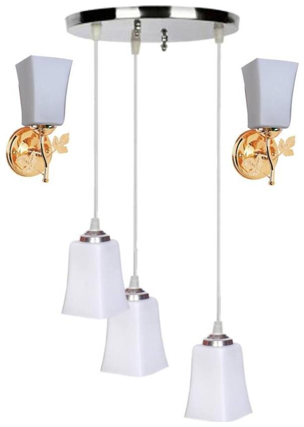 

Pandent Three Hanging Ceiling Lamp Como With Two Matching Wall Lamp Of Colorful Decorative Glass Shade-Do49