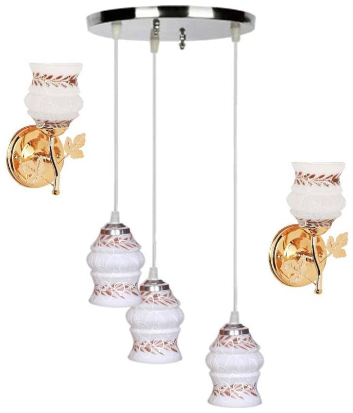 

Pandent Three Hanging Ceiling Lamp Como With Two Matching Wall Lamp Of Colorful Decorative Glass Shade-Do54