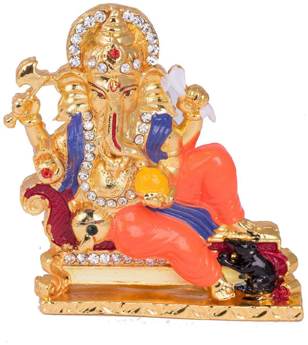 

Pandit NM Shrimali Showpieces Golden Ceramic Decorative Sitting Ganesha