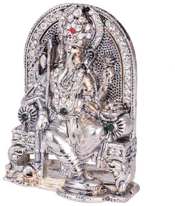 

Pandit NM Shrimali Showpieces Grey Metal Ganesh White Metal