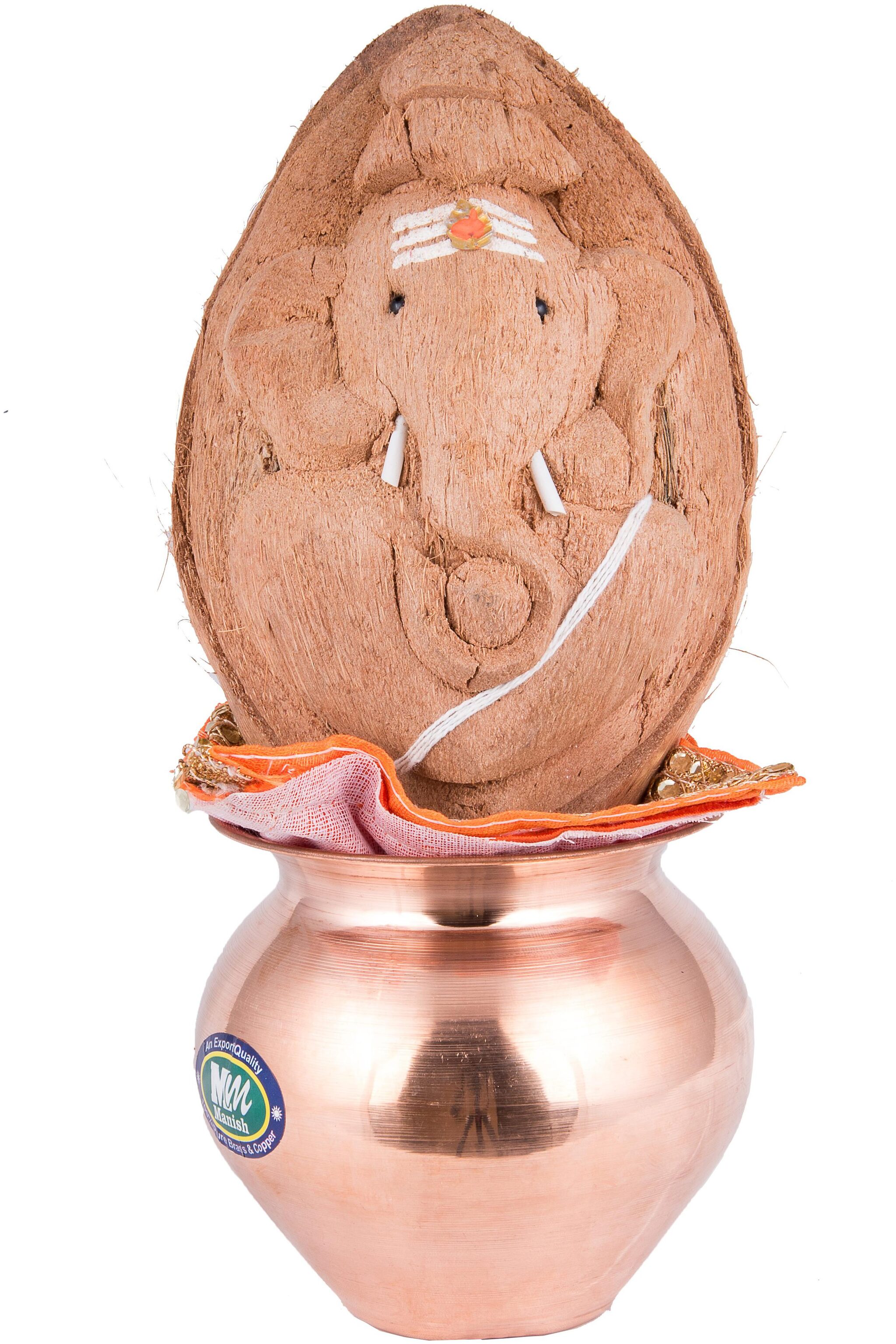 

Pandit NM Shrimali Showpieces Copper Wood Lord Ganesh Nariyal