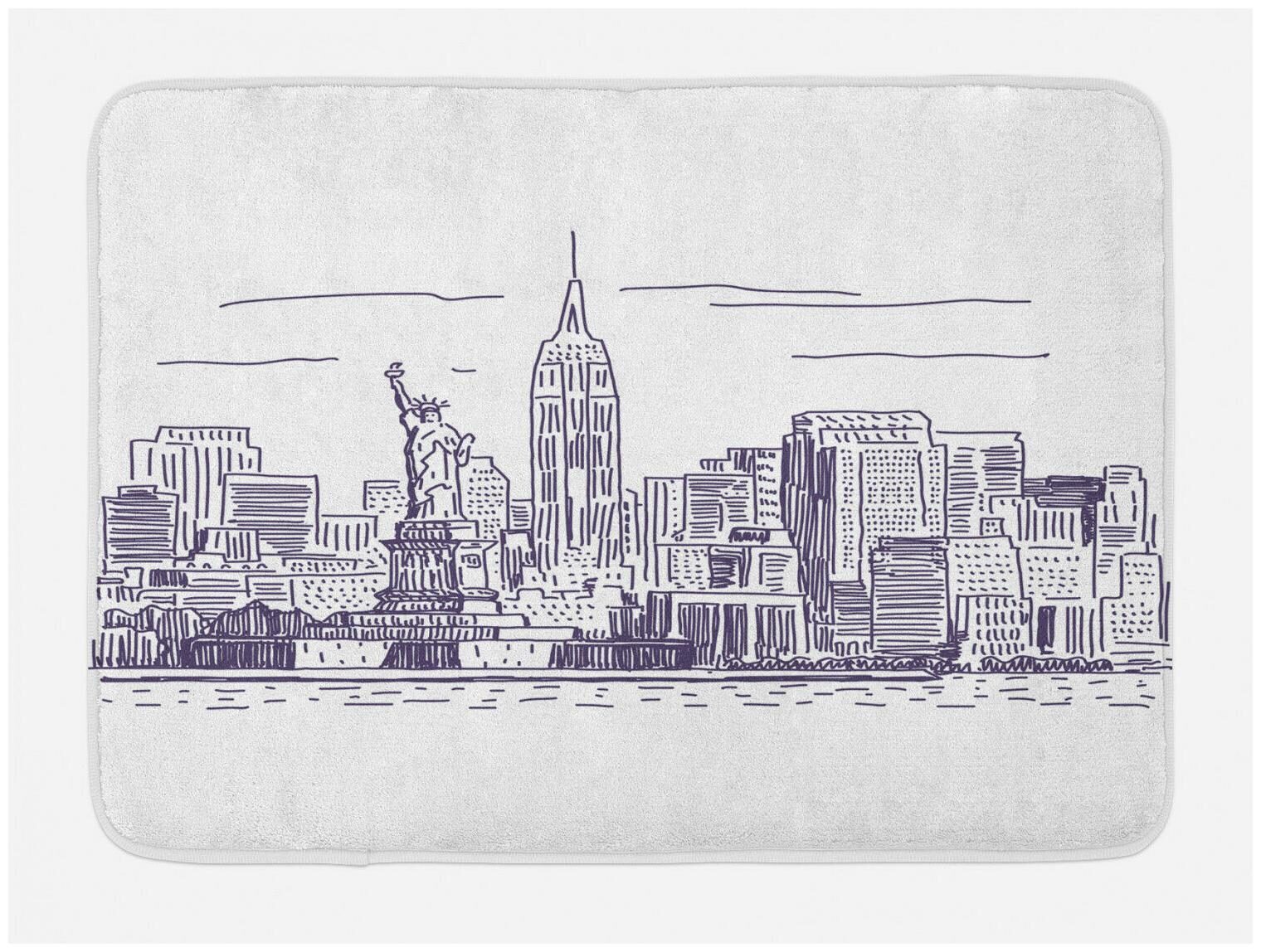

Panorama Bath Mat Sketchy NYC Island Non-Slip Plush Mat 29 5 X 17 5 Inches