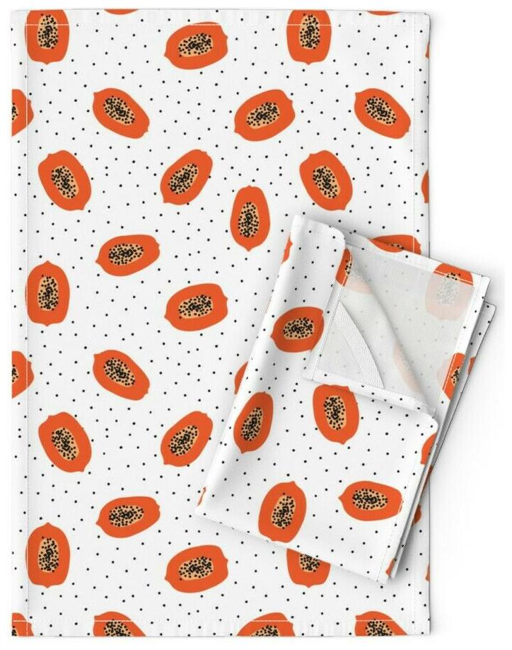 

Papaya Summer Fruit Kitchen Decor Linen Cotton Tea Towels by Roostery Set of 2