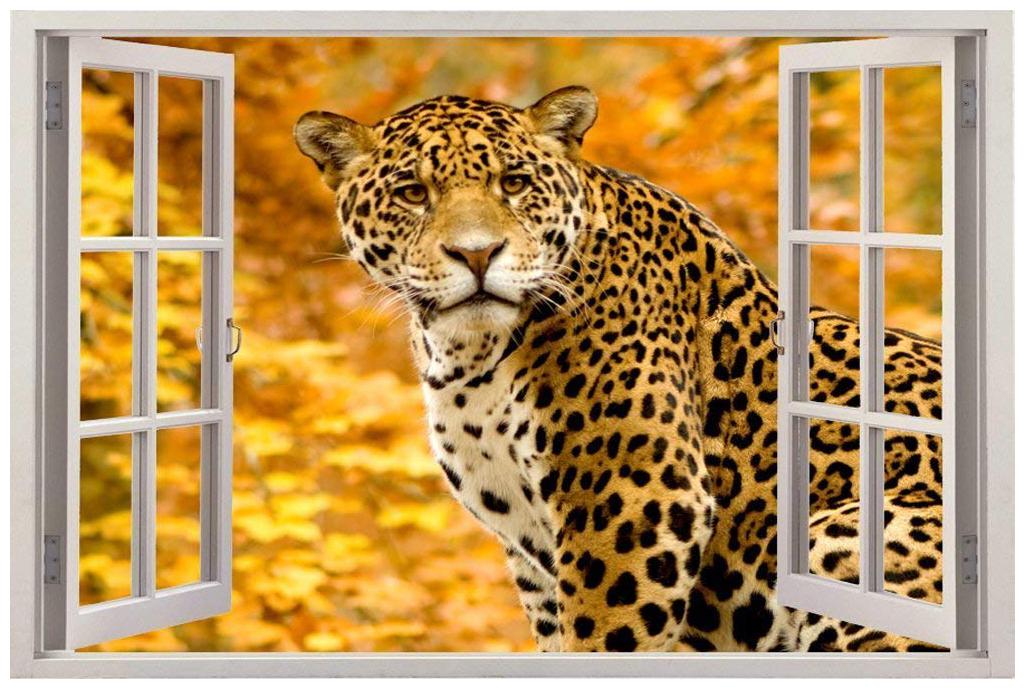 

Paper Plane Design 3D Depth Illusion Vinyl Wall Decal Sticker Wild Leopard Tiger Safari Animal View