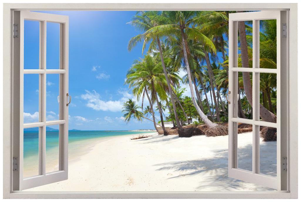 

Paper Plane Design 3D Depth Illusion Vinyl Wall Decal Sticker Vacation Palm Trees Ocean Beach Sea Scape View