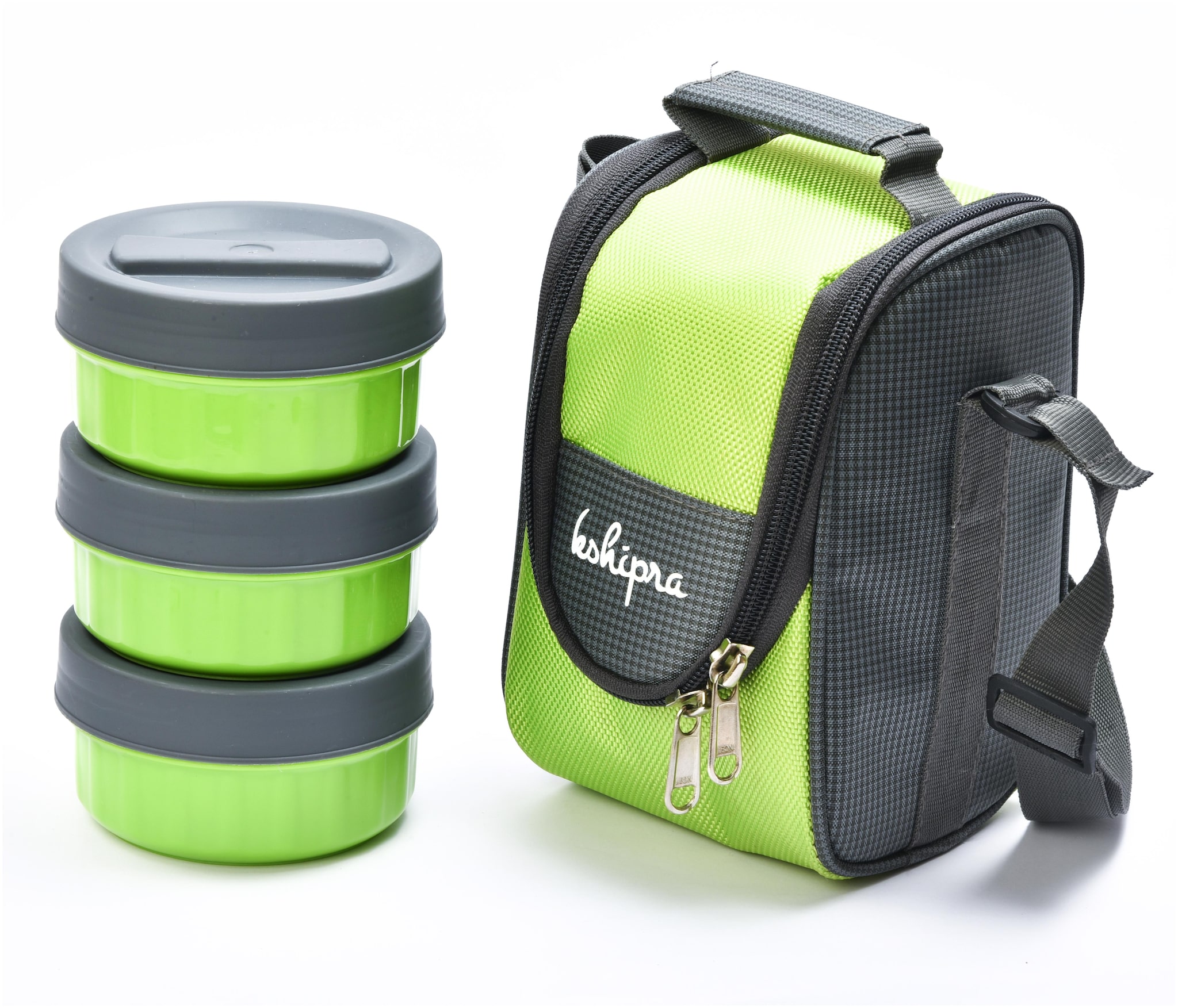 

Passion Bazaar Kshipra Insulated Stainless Steel Power Lunch Box Green Color With SS Containers and Cushion Bag cover
